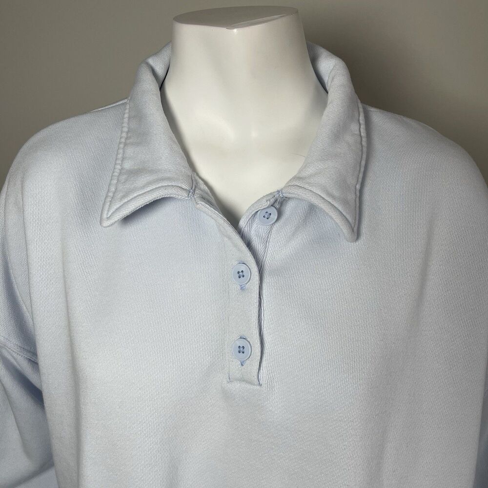 Aerie Oversized Boxy Collared Crop Cropped‎ Sweatshirt S Preppy Comfy Casual - Picture 2 of 12